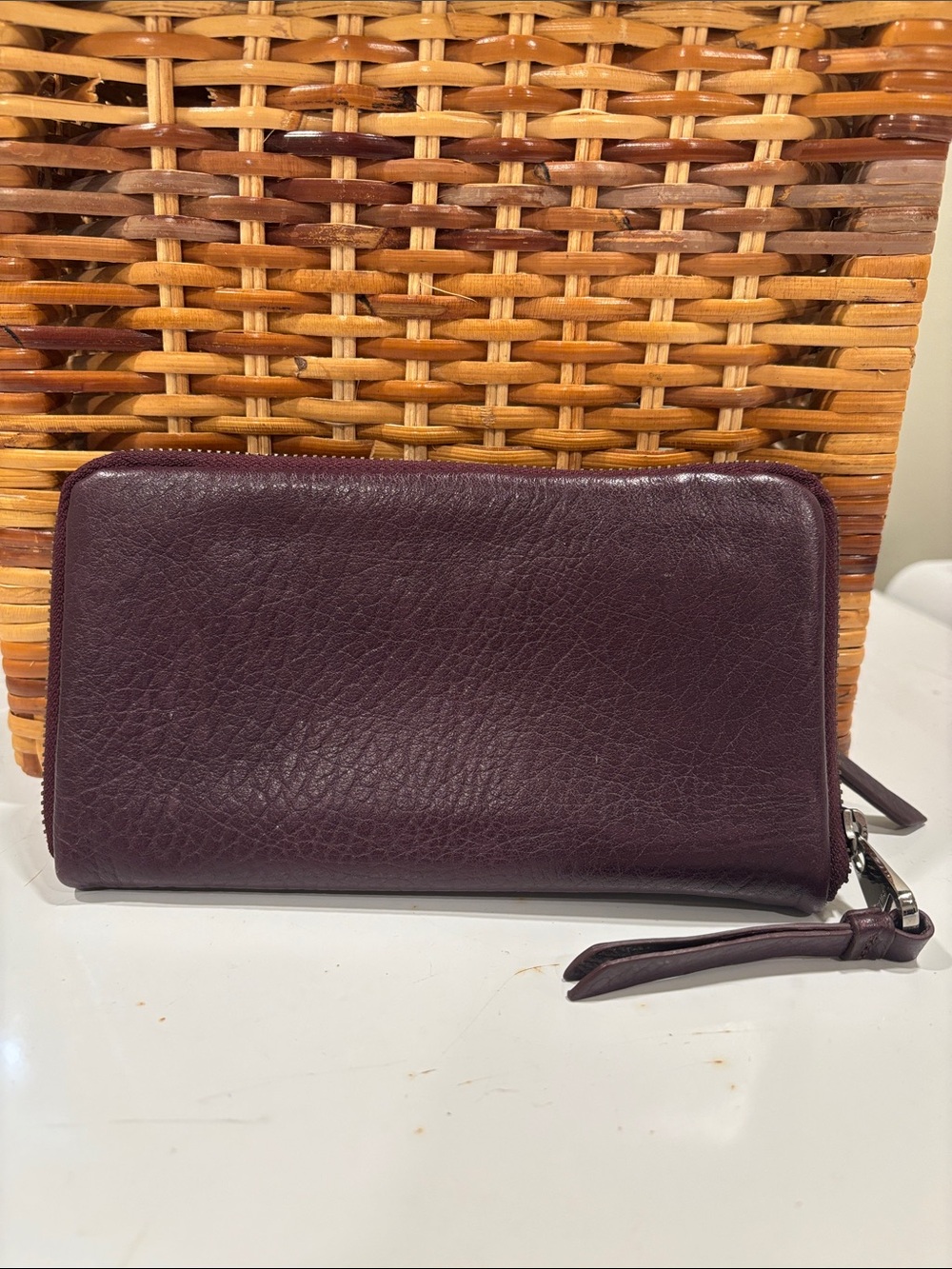 Perlina Zip-Around Leather Wristlet Wallet in Deep Plum